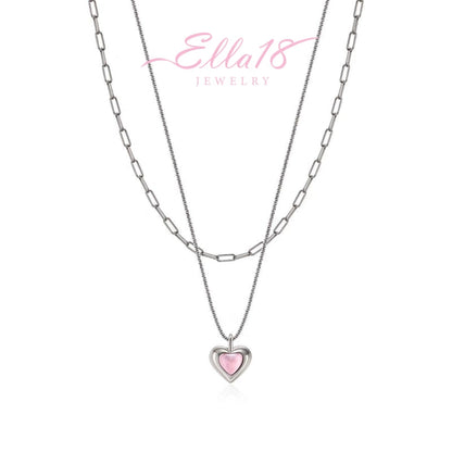 18K Gold-Plated Double-Layer Pendant Pink Heart Necklace