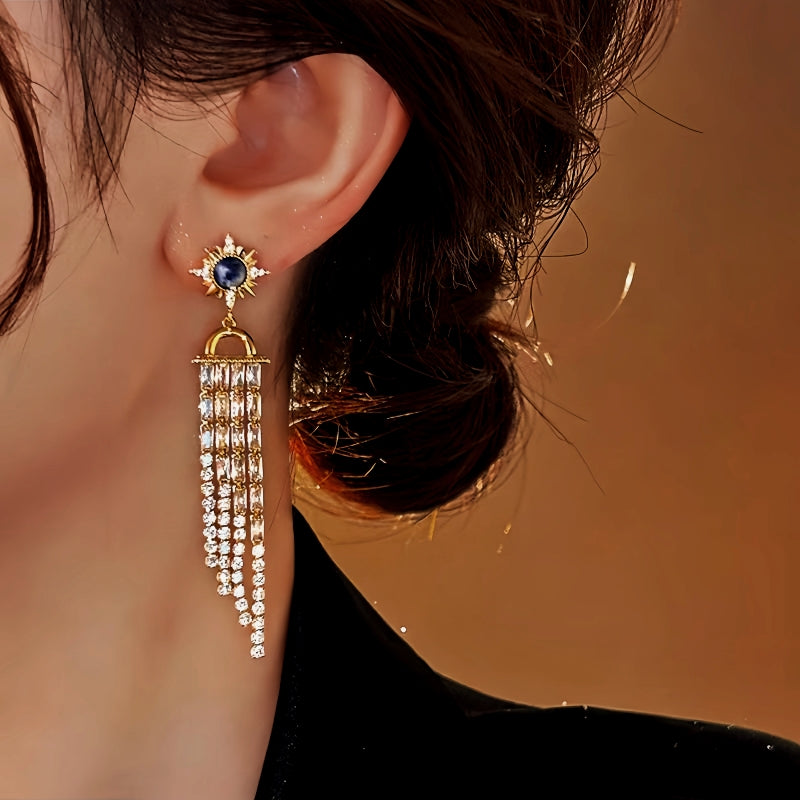 18K Gold-Plated Elegant Sunflower Zircon Tassel Earrings