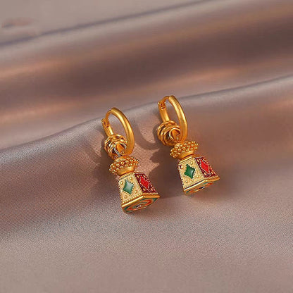 18K Gold-Plated Enamel Drip Glaze Bell-Shaped Earrings