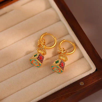 18K Gold-Plated Enamel Drip Glaze Bell-Shaped Earrings