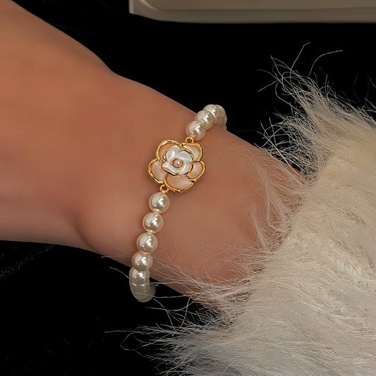 18K Gold-Plated Exquisite Pearl Camellia Bracelet