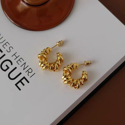 18K Gold-Plated Hollow C-Shaped Earrings