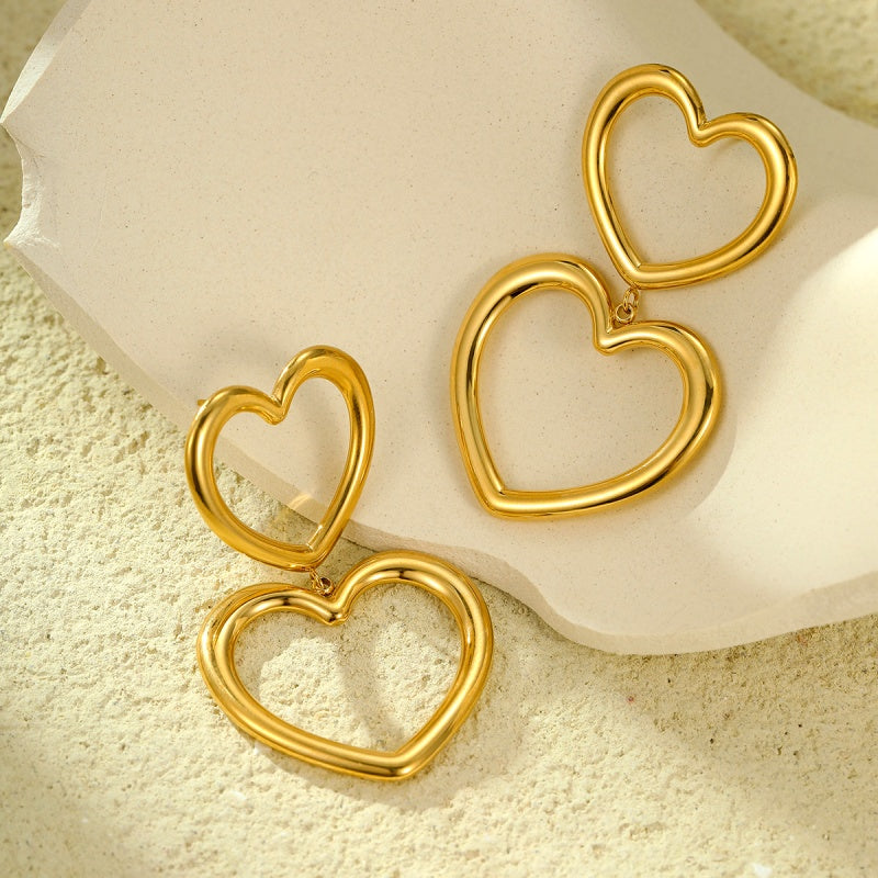 18K Gold-Plated Hollow Double-Heart Earrings