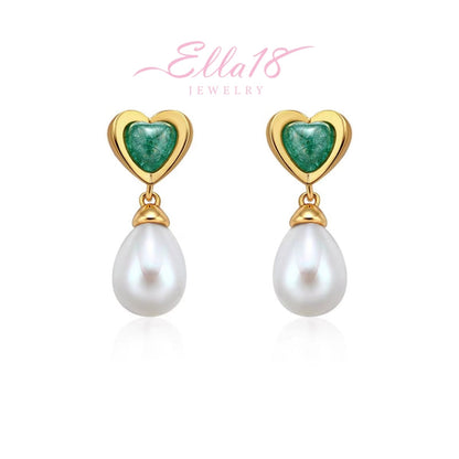 18K Gold-Plated Ice Crystal Heart Pearl Earrings
