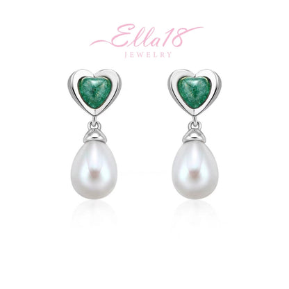 18K Gold-Plated Ice Crystal Heart Pearl Earrings