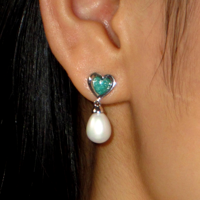 18K Gold-Plated Ice Crystal Heart Pearl Earrings
