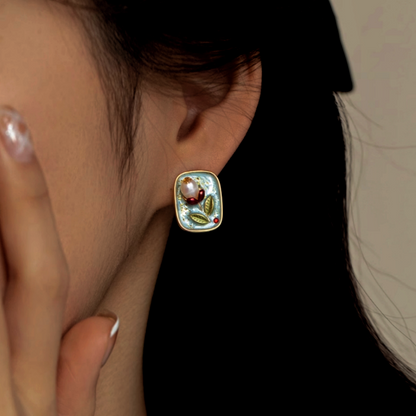 18K Gold-Plated Natural Pearl Flower Stud Earrings