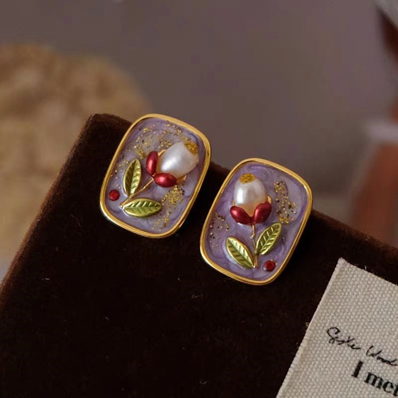 18K Gold-Plated Natural Pearl Flower Stud Earrings