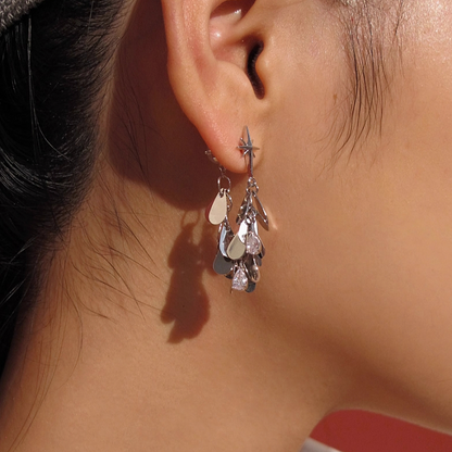 18K Gold-Plated Polished Eight-Pointed Star Tassel Two-Piece Earrings