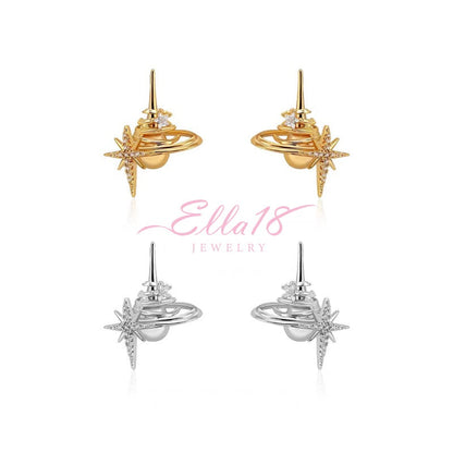 18K Gold-Plated Three-Dimensional Starburst Universe Stud Earrings