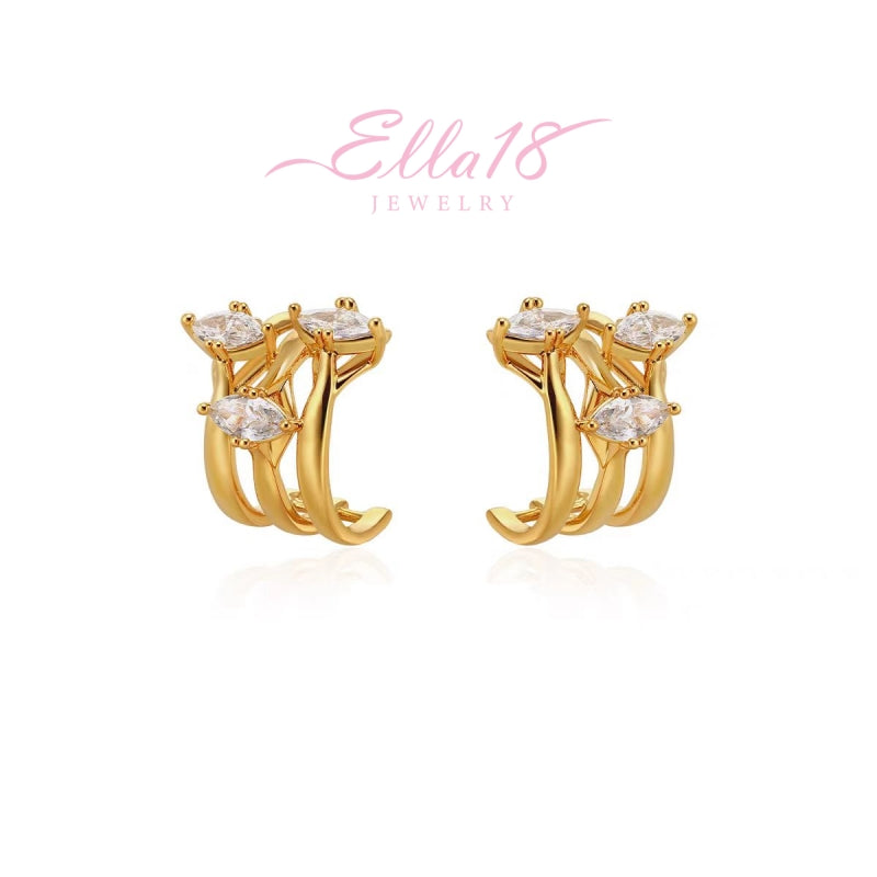 18K Gold-Plated Three-Layer Zircon Stud Earrings