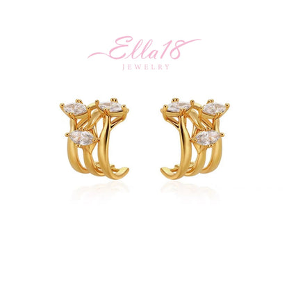 18K Gold-Plated Three-Layer Zircon Stud Earrings