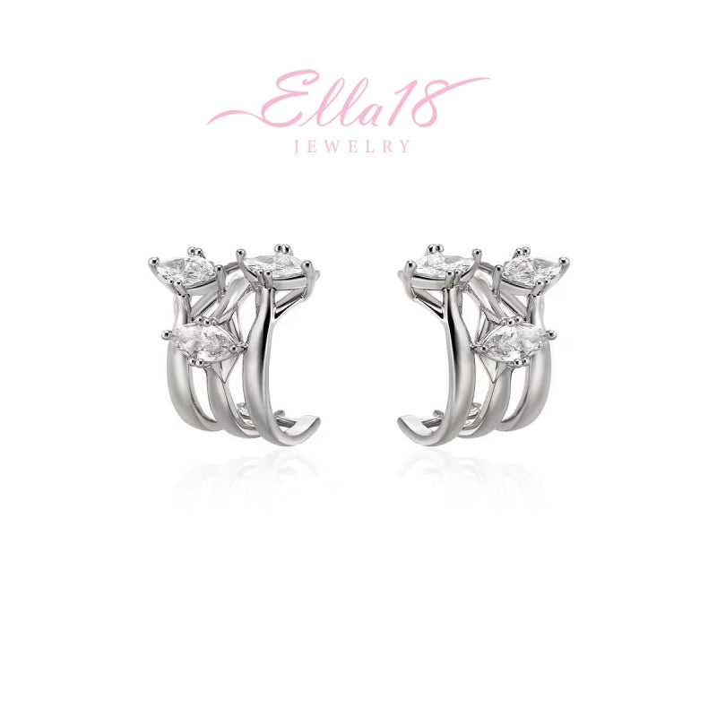 18K Gold-Plated Three-Layer Zircon Stud Earrings