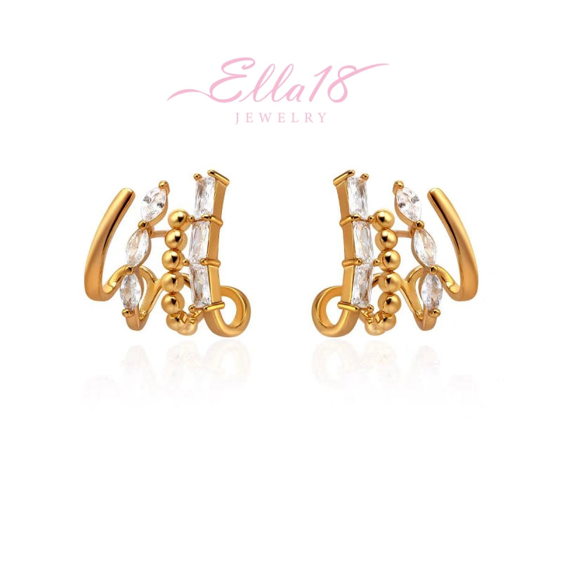 18K Gold-Plated Three-Layer Zircon Stud Earrings
