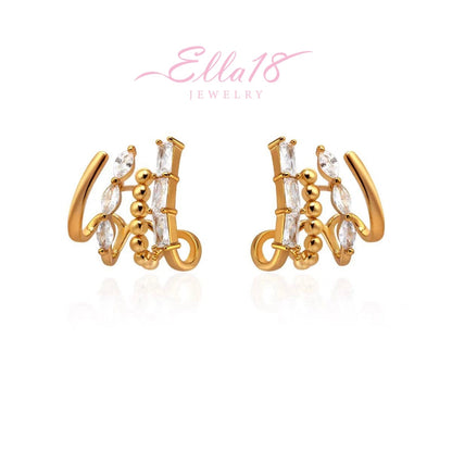 18K Gold-Plated Three-Layer Zircon Stud Earrings