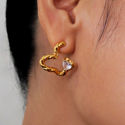 18K Gold-Plated Twisted Zircon Heart Earrings