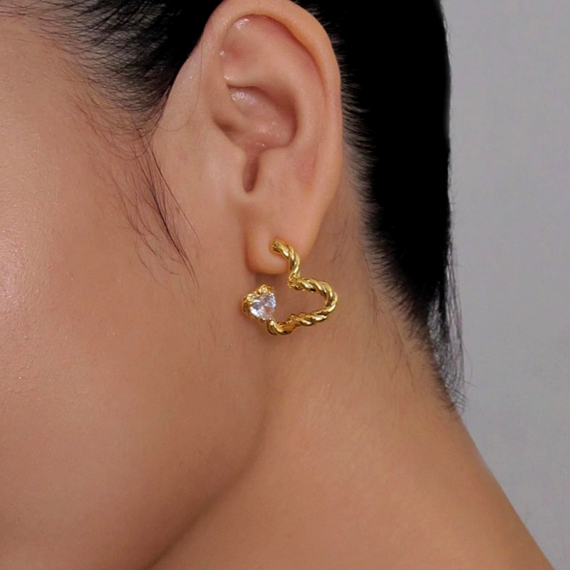 18K Gold-Plated Twisted Zircon Heart Earrings