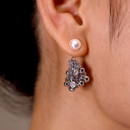 18K Gold-Plated Zircon Ball Pearl Tassel Earrings
