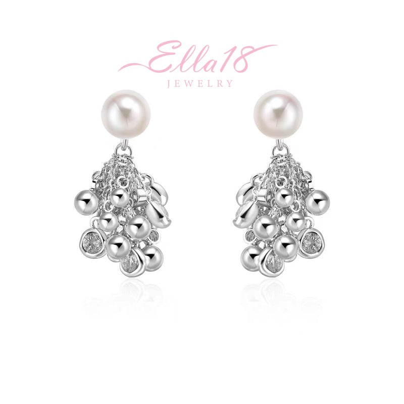 18K Gold-Plated Zircon Ball Pearl Tassel Earrings