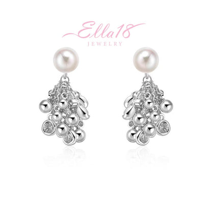 18K Gold-Plated Zircon Ball Pearl Tassel Earrings