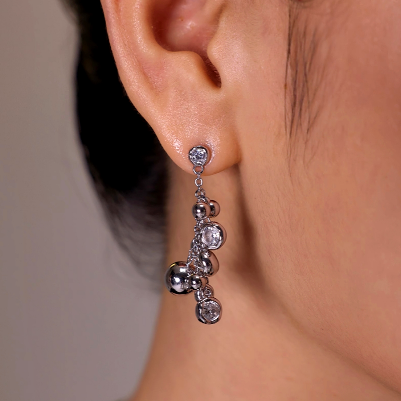 18K Gold-Plated Zircon Ball Tassel Earrings