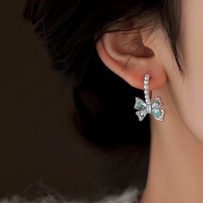 18K Gold-Plated Zircon Bow Pearl Earrings