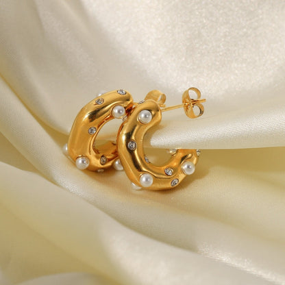 18K Gold-Plated Zircon C-Shaped Earrings