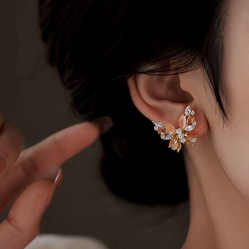 18K Gold-Plated Zircon Cat's Eye Stone Butterfly Earrings