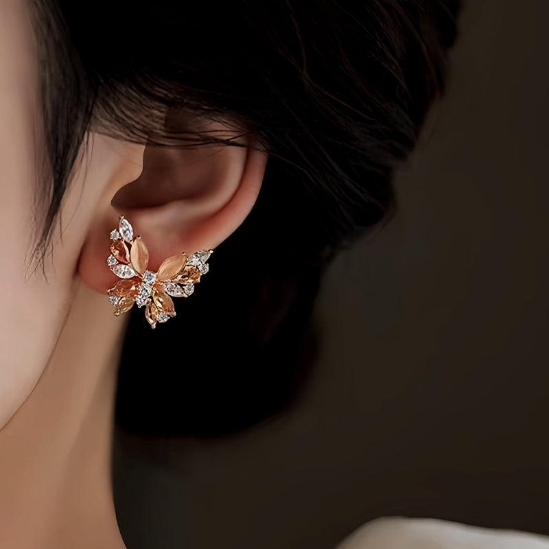 18K Gold-Plated Zircon Cat's Eye Stone Butterfly Earrings