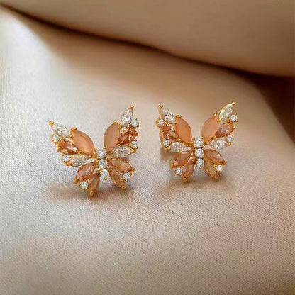 18K Gold-Plated Zircon Cat's Eye Stone Butterfly Earrings