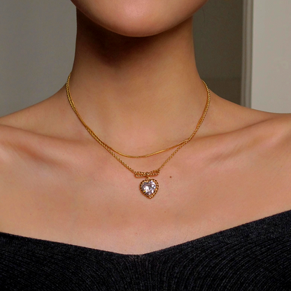 18K Gold-Plated Zircon Heart Bow Necklace