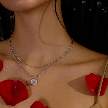 18K Gold-Plated Zircon Heart Bow Necklace
