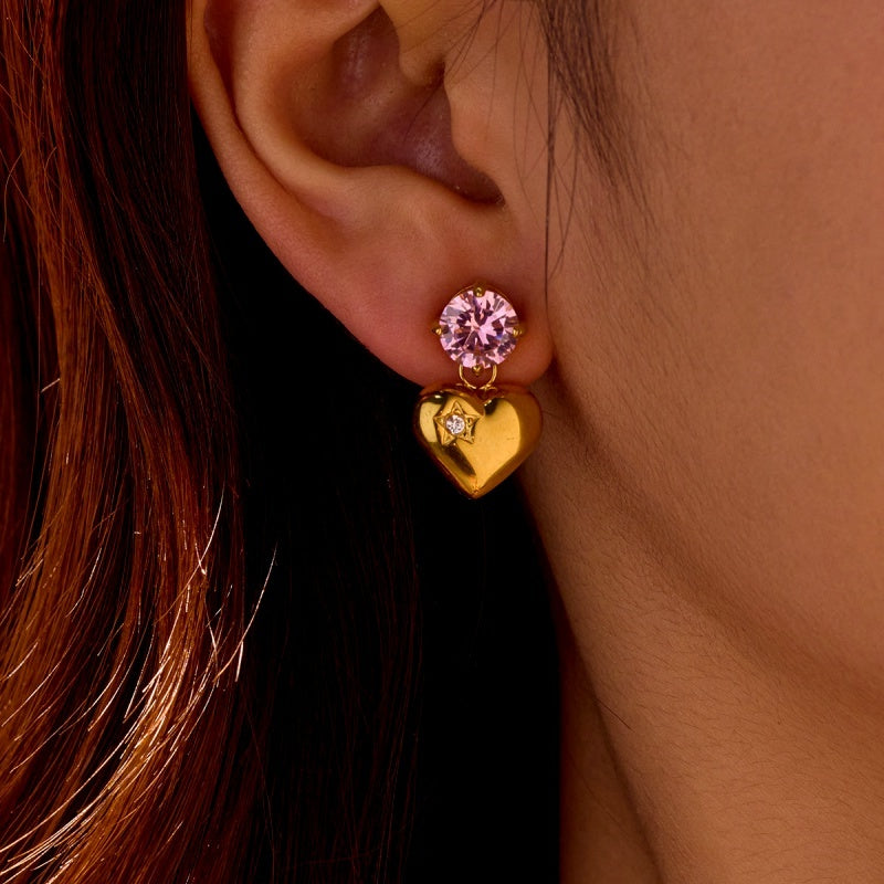 18K Gold-Plated Zircon Heart Earrings