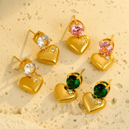 18K Gold-Plated Zircon Heart Earrings
