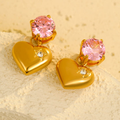 18K Gold-Plated Zircon Heart Earrings