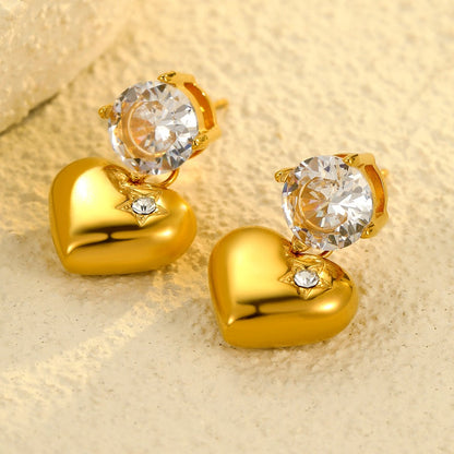 18K Gold-Plated Zircon Heart Earrings