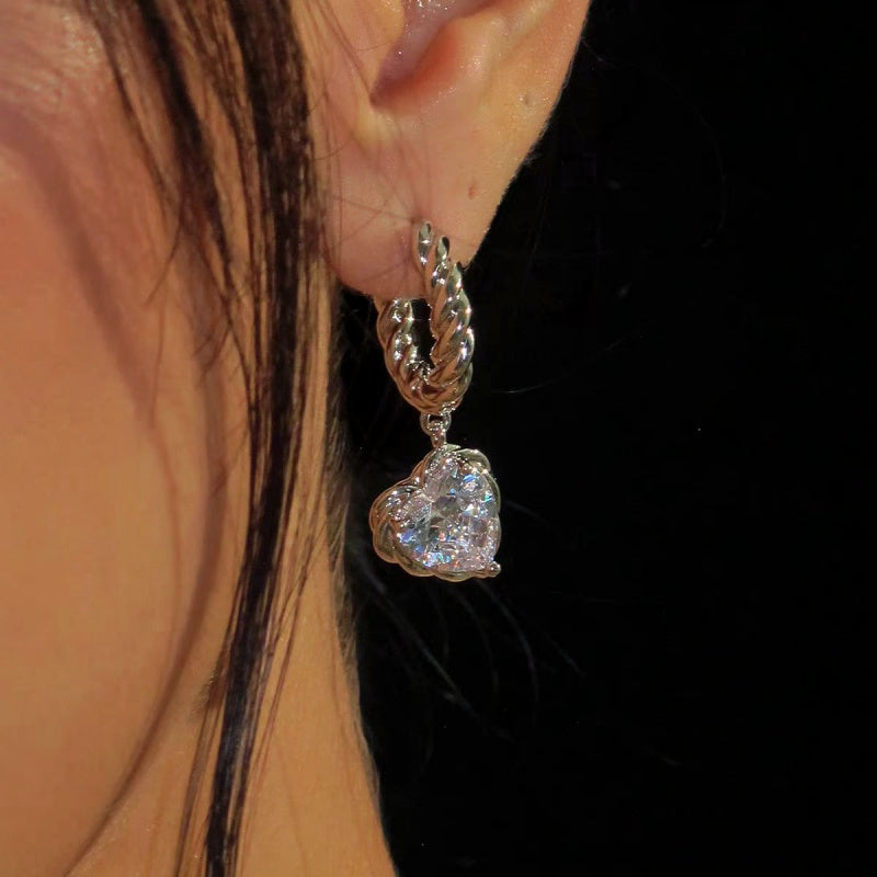 18K Gold-Plated Zircon Heart Earrings