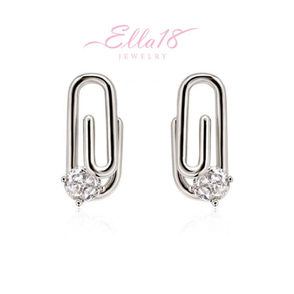 18K Gold-Plated Zircon Paper Clip Earrings