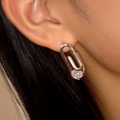 18K Gold-Plated Zircon Paper Clip Earrings