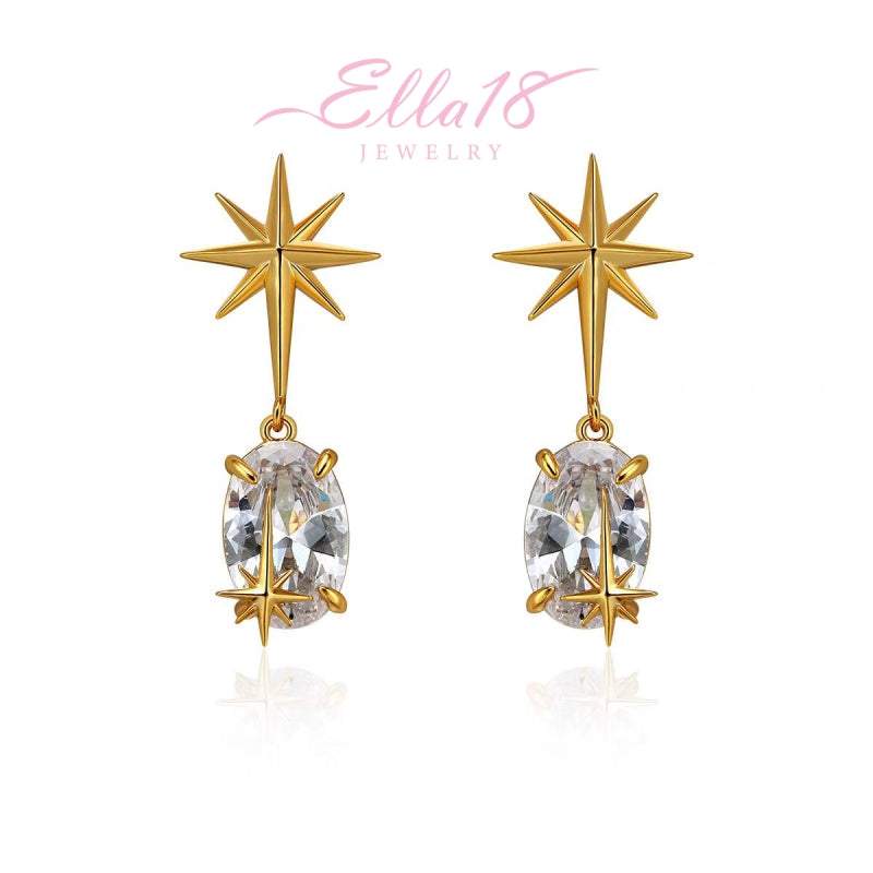 18K Gold-Plated Zircon Star Earrings