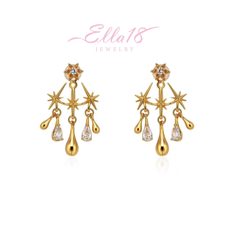 18K Gold-Plated Zircon Star Water Drop Earrings