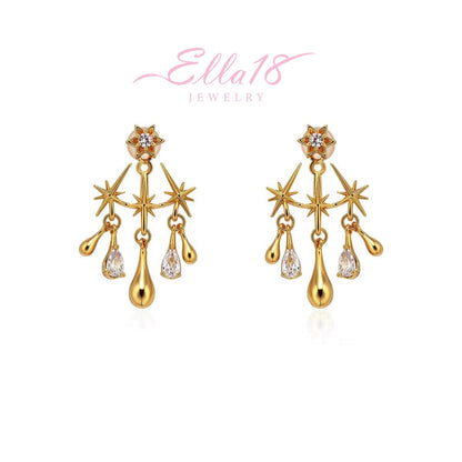 18K Gold-Plated Zircon Star Water Drop Earrings