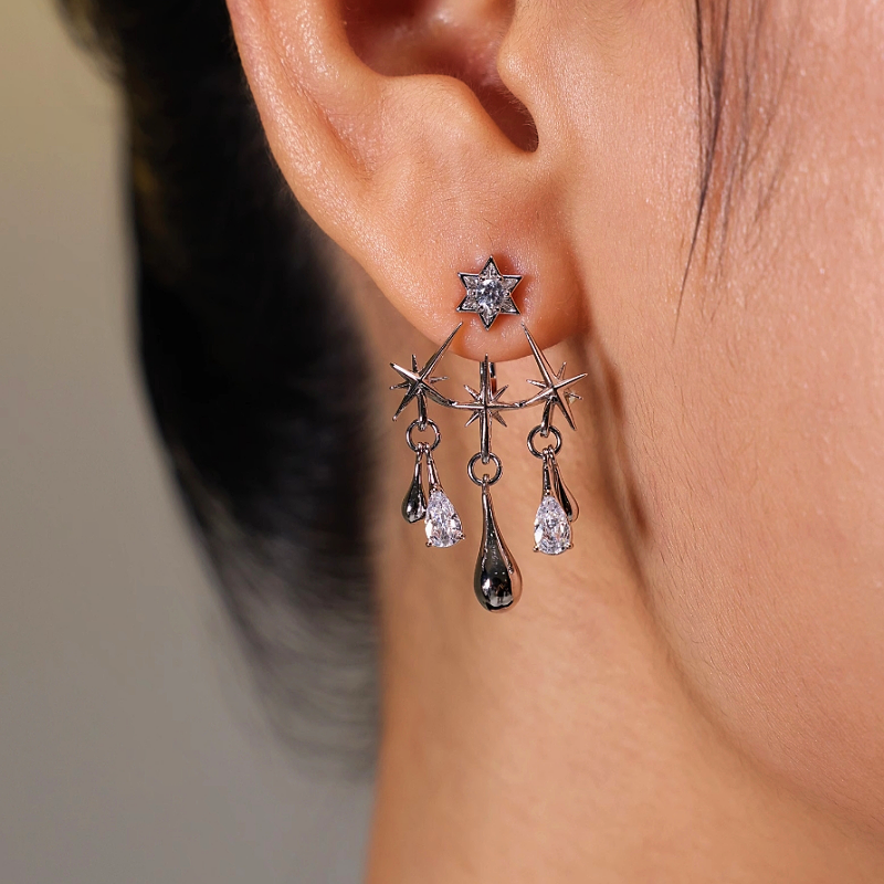 18K Gold-Plated Zircon Star Water Drop Earrings