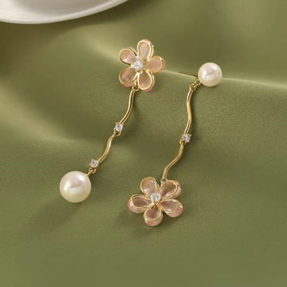 18K Gold-plated Elegant Super Fairy Sweet Flower Pearl Earrings