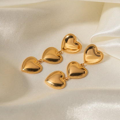 18K Gold-plated Triple Love Heart Earrings