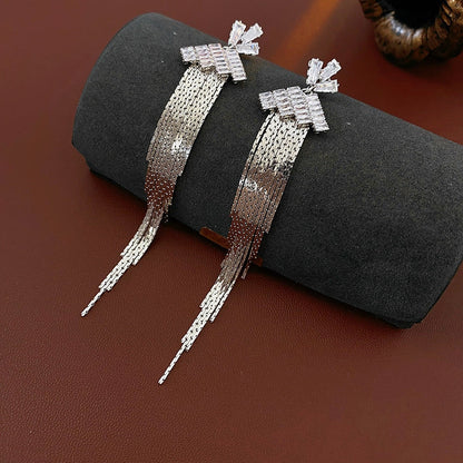 14K Gold-Plated Zircon Tassel Earrings