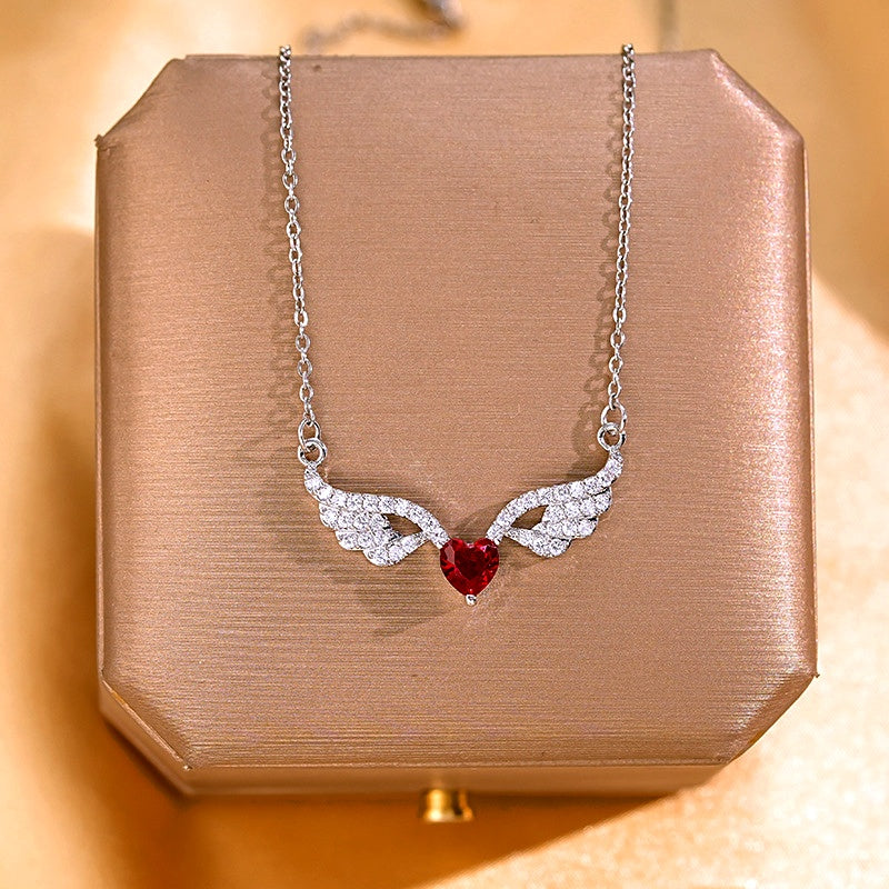 Diamond Heart Angel Wing Necklace