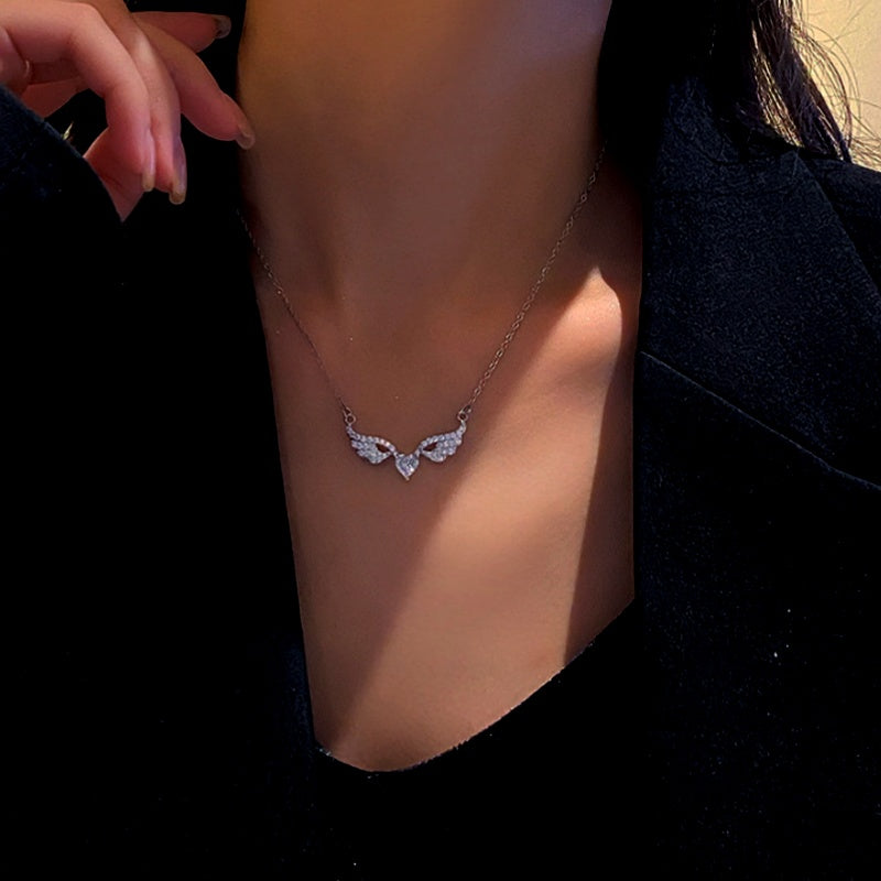 Diamond Heart Angel Wing Necklace