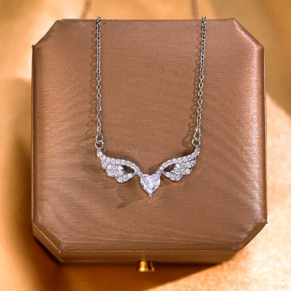Diamond Heart Angel Wing Necklace