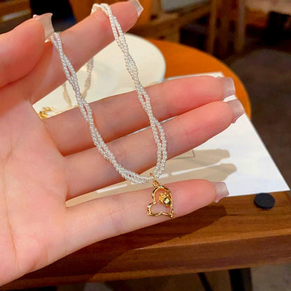 14K Gold-Plated Elegant Double-Layered Heart Pearl Necklaces